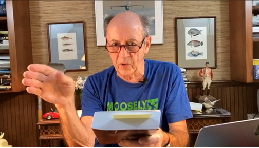 Billy Collins reads to a virtual audience on a Facebook Live broadcast.